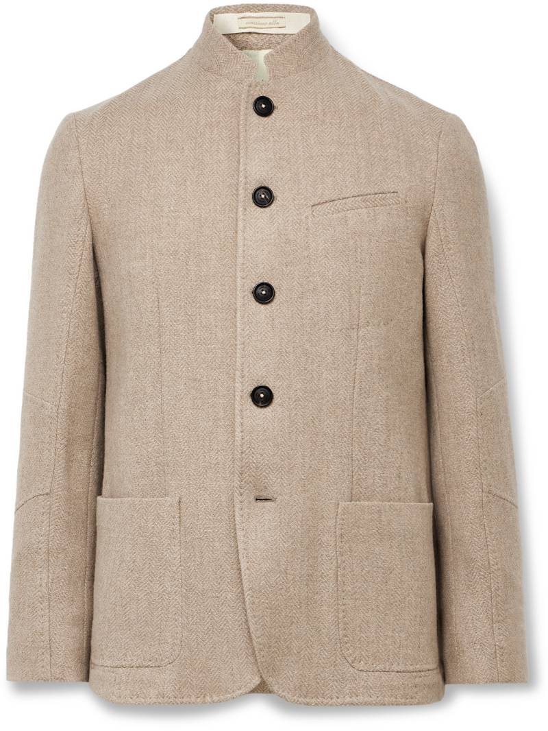Massimo Alba - Gstaad Slim-Fit Nehru-Collar Herringbone Wool Jacket - Men - Neutrals - IT 50 von Massimo Alba