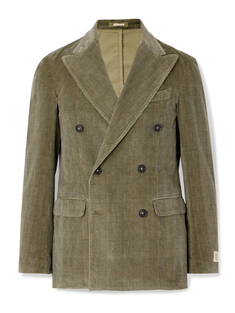 Massimo Alba - Monster Double-Breasted Prince of Wales Checked Cotton-Blend Corduroy Blazer - Men - Green - IT 48 von Massimo Alba