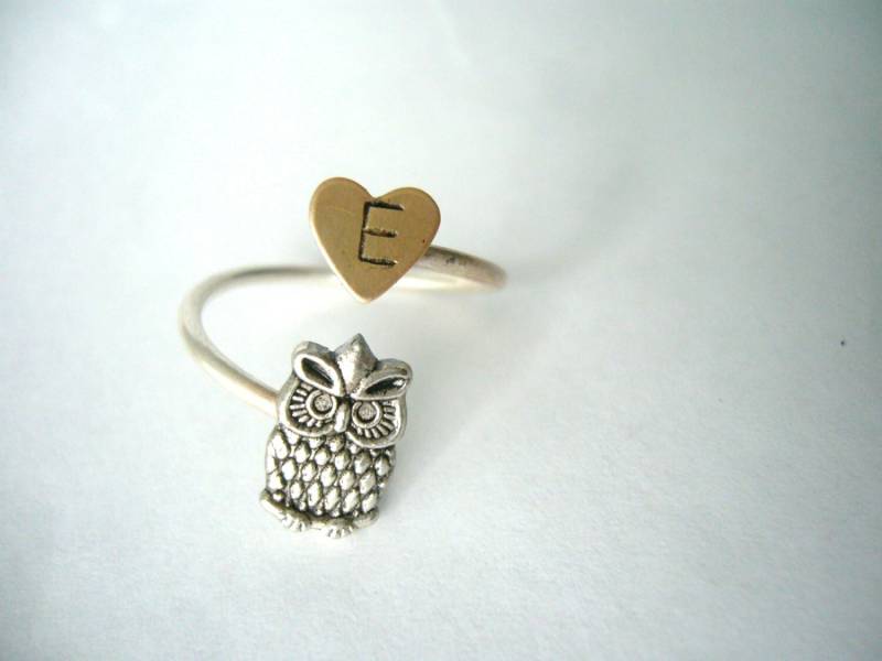 Silber Eule Initialen Ring Mit Herz von MastaArtShop