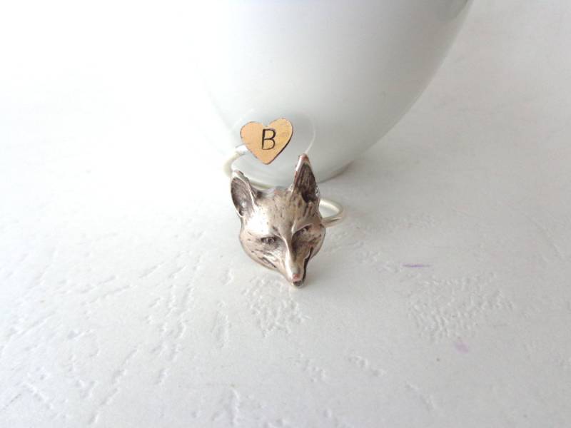 Silber Fuchs Initial Personalisierter Ring, Verstellbarer Tierring, Silberring, Statement Ring von MastaArtShop