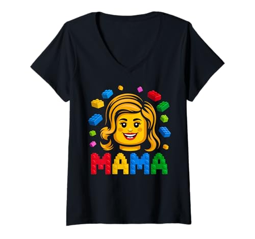 Damen Familie Mama Mama Meister Baumeister Bausteine Bausteine Mutter T-Shirt mit V-Ausschnitt von Master Builder Family Birthday Kids Toddler Gifts