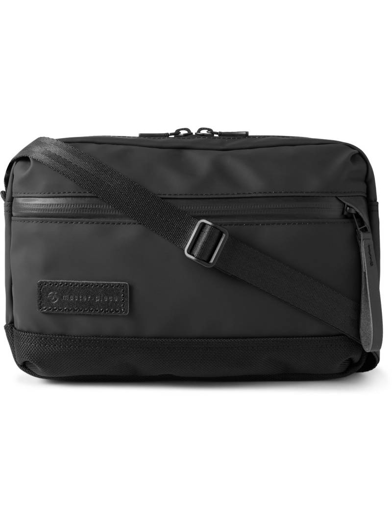 Master-Piece - Slick Logo-Appliquéd Leather and CORDURA® Ballistic Nylon Messenger Bag - Men - Black von Master-Piece
