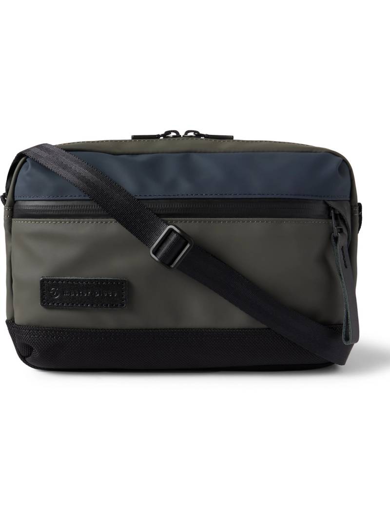 Master-Piece - Slick Logo-Appliquéd Leather and CORDURA® Ballistic Nylon Messenger Bag - Men - Gray von Master-Piece