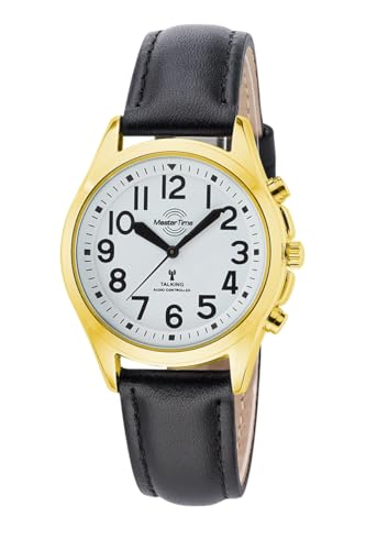 Master Time Funk Quarz Sprechende Damen Uhr Analog mit Leder Armband MTLA-10942-12L von Master Time