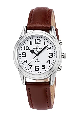 Master Time Funk Quarz Sprechende Damen Uhr Analog mit Leder Armband MTLA-10807-12L von Master Time