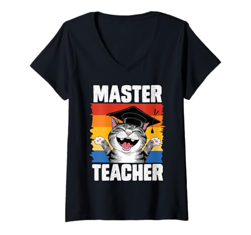 Damen Master of Education MASTER TEACHER Lustiges Masterabschluss T-Shirt mit V-Ausschnitt von Master of Education Geschenk Abschluss T-Shirt