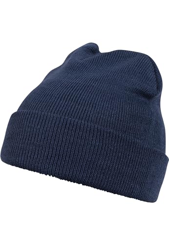 MSTRDS Unisex Strickmütze Basic Flap Beanie - einfarbige, neutrale Wintermütze für Damen und Herren ohne Druck und Stick, ohne Logo - Farbe navy, Größe one size von Urban Classics