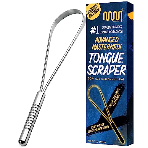 MasterMedi Zungenschaber, Mundgeruch Behandlung für Erwachsene und Kinder medizinische Qualität 100% Edelstahl-Zungenschaber für die Mundpflege einfach zu bedienender Zungenreiniger mit für Hygiene von MasterMedi