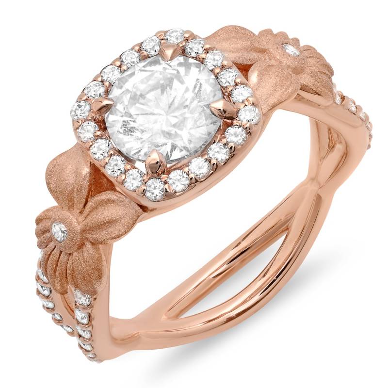 14Kt Rose Gold Und Diamant Floral Design Verlobungsring, Ehering von MasterPieceJewelers