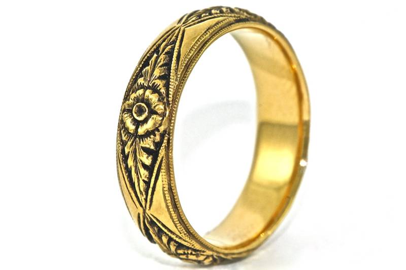 Handgravierter Ehering Aus 14-Karätigem Schwarz - Und Gelbgold von MasterPieceJewelers