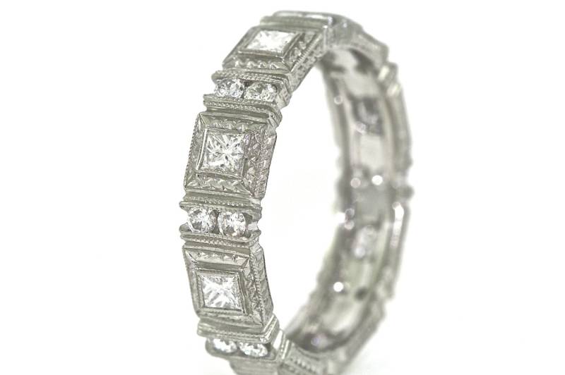 Platin Und Diamant Art Deco Design Handgraviert Ehering von MasterPieceJewelers