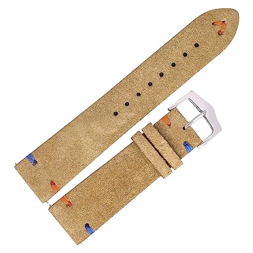MasterUnion Armband aus Wildleder mit Schnellverschluss, 20 mm, 22 mm, handgefertigtes Armband mit Vintage-Nähten, Khaki 1, 20mm von MasterUnion