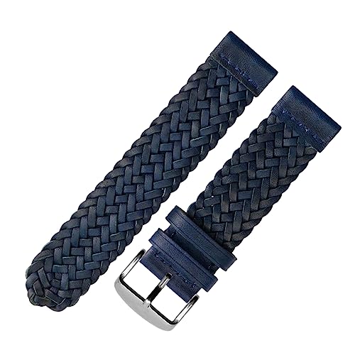 MasterUnion Uhrenarmband, geflochtenes Echtlederarmband, Schnellverschluss, für Herren und Damen, Ersatzarmband, Gürtel, Handgelenkband, 20-24 mm, Blau 1, 22mm von MasterUnion