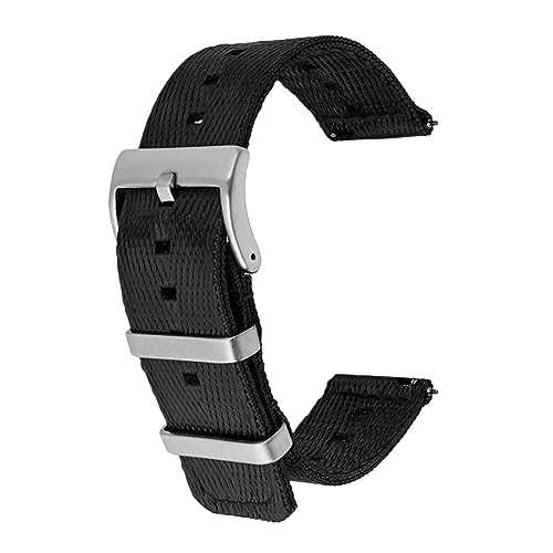 MasterUnion Uhrenarmband, gewebtes Nylonband, Edelstahl-Reifen, Schnellverschluss, für Herren und Damen, Textil-Universalband, Armband 20/22/24 mm, Schwarz, 20mm von MasterUnion