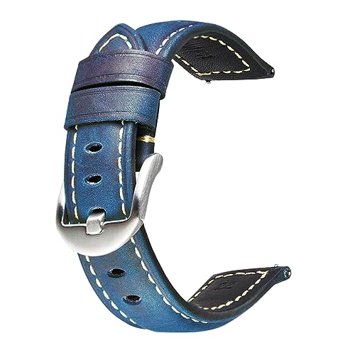 MasterUnion Uhrenarmband 20/22/24/26 mm Echtlederarmband Edelstahlschnalle Herren Crazy Horse Leder Ersatzarmband Uhrenzubehör, Blau 1, 20mm von MasterUnion