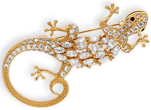 Masteract Brosche Gecko Eidechse goldfarben mit weissen Strass Steinen BR011 Perlenzentrum Stelyna von Masteract