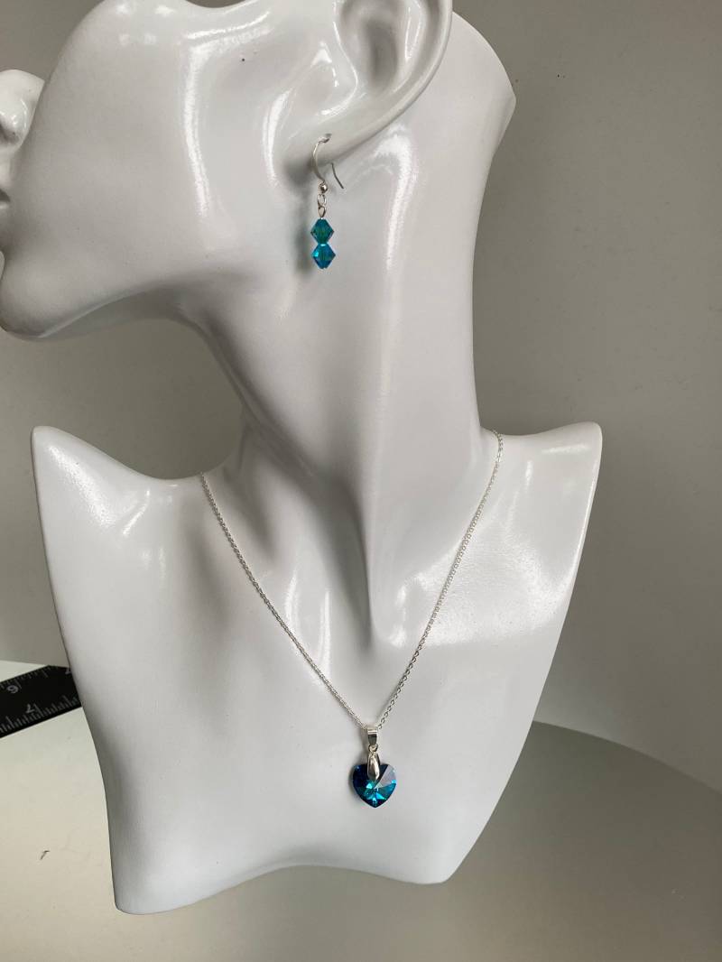 Swarovski Kristall Herz Anhänger Halskette & Ohrringe - Sterling Silber Swarovski Kristall Herz Anhänger Halskette & Ohrringe - Sterling Silber von Masterpearl