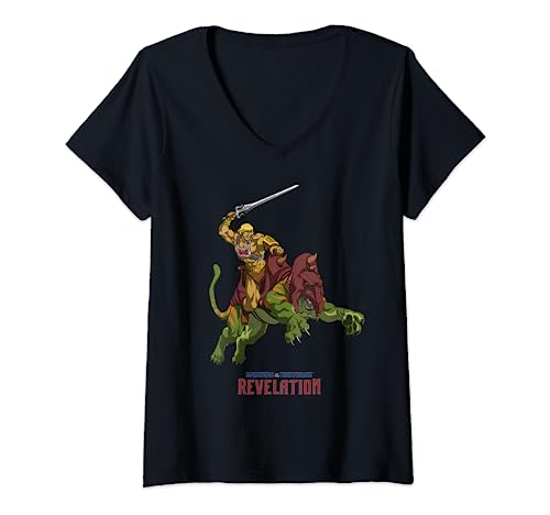 Masters of the Universe: Revelation He-Man & Battle Cat T-Shirt mit V-Ausschnitt von Masters of the Universe: Revelation