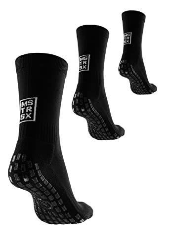 Mastersox Grip Socken Fußball - Komfortable Stoppersocken - Premium Fußballsocken mit maximalem Grip - Extra rutschfeste Socken für stabilen Halt - Fußball Socken (Mid, 3er, Schwarz, S) von Mastersox