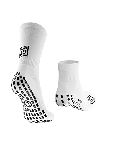 Mastersox Grip Socken für Sport - Komfortable Stoppersocken - Anti-Rutsch Socken mit maximalem Grip - Extra rutschfeste Socken für Fußball, Yoga & Tennis (Mix, 2er, Weiß, M) von Mastersox