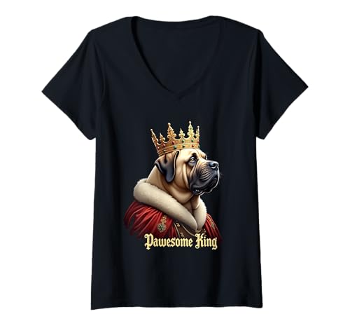 Damen Lustige Pawesome Mastiff King Dog Art T-Shirt mit V-Ausschnitt Damen Lustige Pawesome Mastiff King Dog Art T-Shirt mit V-Ausschnitt von Mastiff Fun Designs