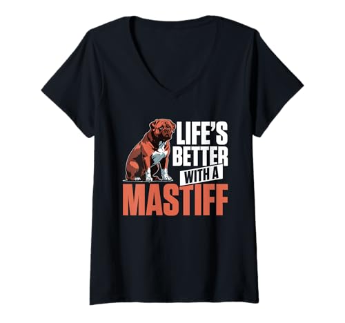 Damen Mastiff Hund T-Shirt mit V-Ausschnitt Damen Mastiff Hund T-Shirt mit V-Ausschnitt von Mastiff Gifts for Men and Women