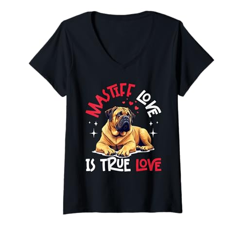 Damen Mastiff Hund T-Shirt mit V-Ausschnitt Damen Mastiff Hund T-Shirt mit V-Ausschnitt von Mastiff Gifts for Men and Women