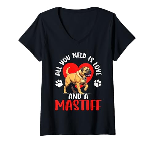 Damen Mastiff Hund T-Shirt mit V-Ausschnitt Damen Mastiff Hund T-Shirt mit V-Ausschnitt von Mastiff Gifts for Men and Women