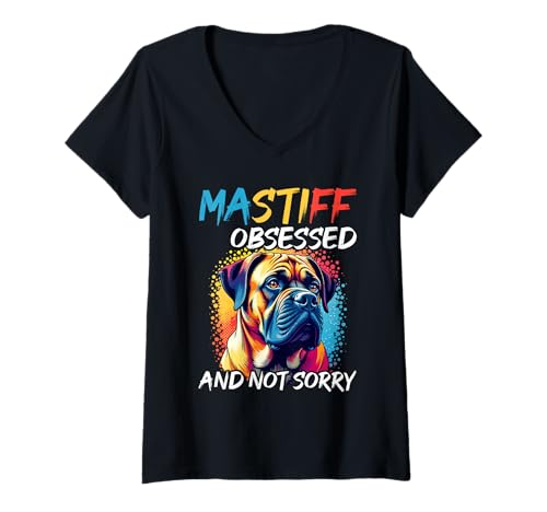 Damen Mastiff Hund T-Shirt mit V-Ausschnitt Damen Mastiff Hund T-Shirt mit V-Ausschnitt von Mastiff Gifts for Men and Women