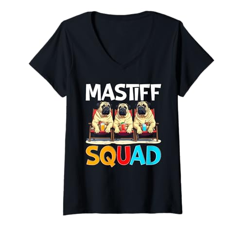 Damen Mastiff Hund T-Shirt mit V-Ausschnitt Damen Mastiff Hund T-Shirt mit V-Ausschnitt von Mastiff Gifts for Men and Women