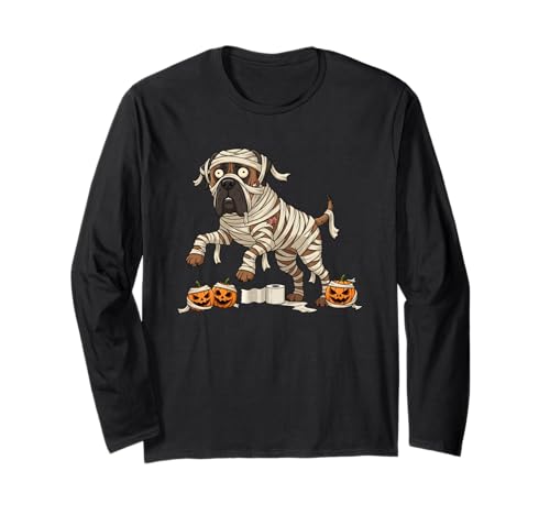 Lustiger Mastiff Mumie Kürbis Halloween Kinder Herren Damen Langarmshirt von Mastiff Lovers Cute Halloween Outfits for Boy Girl