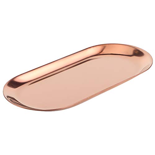 5 Stück Edelstahl Oval Form Handtuch Tablett Kosmetik Schmuck Tablett Teller Tablett Schmuck Organizer (Klein (ohne Roségold Rand)) von Masyrt