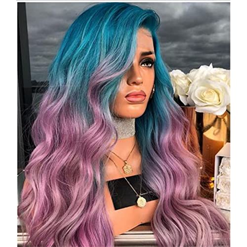 Front Perücken Bunte Spitze Haar 32 × 22 × 6 Perücke Frauen Perücke Hitzebeständige Cosplay Perücke Mit Synthetischen Farbverlauf Lockiges Haar von Masyrt