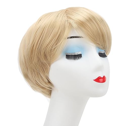 Kurze geschichtete Perücke Einstellbare Hitzebeständige Synthetische Haarfaser Perücke mit hoher Dichte für Frauen Männer Schräge Pony Kurzes glattes Haar Schöne Perücke von Masyrt