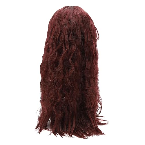Lange lockige Perücke Rotwein Elegante Synthetische Perücke Leicht zu Reinigen Für Cosplay Halloween Party Große Wellen Flauschige Lange Haare Natürlich von Masyrt