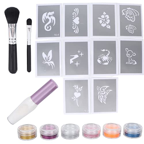 Masyrt Glänzendes Gesicht Glitzerpulver, 6 Farben Gesicht Körper Glitzer Make -up -Nagelkunstpulver mit Pinsel und Vorlagen, Umweltfreundlicher Ungiftiger für Halloween von Masyrt