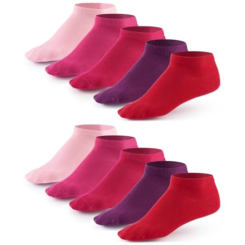 Mat and Vic's Sneaker Socken Herren Damen OEKO-TEX Baumwolle 5 10 Paar Sneakersocken Kurze Socken Sportsocken Halbsocken Socks Unisex Schwarz Weiß Grau Bunt, 39-42, Berry Color von Mat and Vic's