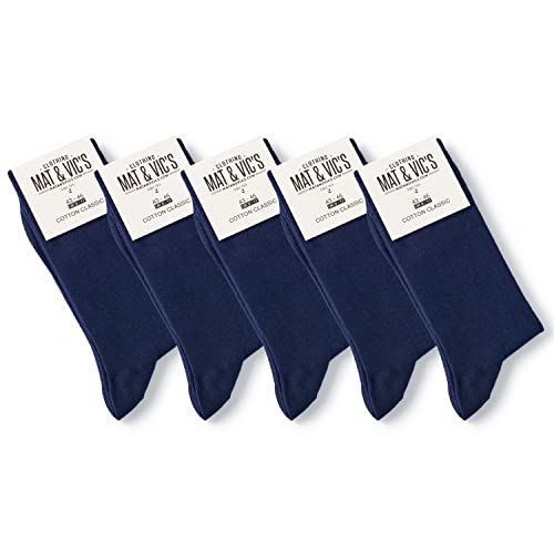 5 Paar Socken von Mat & Vic's für Sie und Ihn - Cotton classic Socks, gekämmte Baumwolle, ohne drückende Naht, Komfortbund, OEKO-TEX Standard 100, Blau (Navy), 47-50 von Mat and Vic's