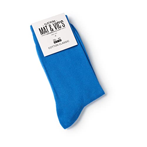 Mat & Vic's Socken Herren Herrensocken, Cotton classic Crew Socks, Fun Blau - Blaue Socken, Baumwolle gekämmt, ohne drückende Naht, Komfortbund, Größe 47-50, 5 Paar von Mat and Vic's