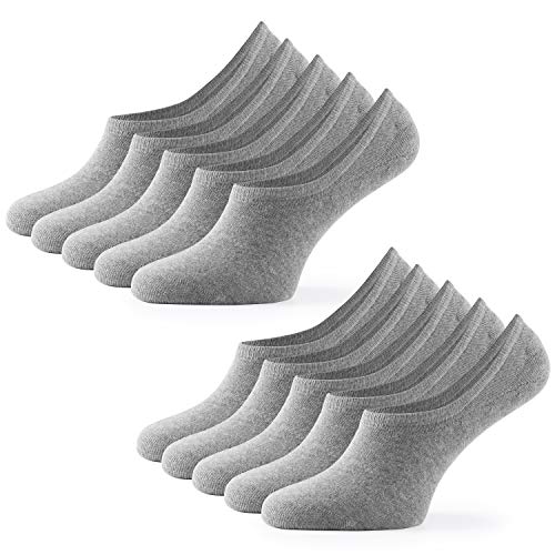 Mat & Vic's Füßlinge Damen Baumwolle Ballerina Socks - unsichtbare Sneaker Socken Füsslinge Herren 10 Paar, mit großem Silikonpad gegen Verrutschen (grau, 47-50) von Mat and Vic's