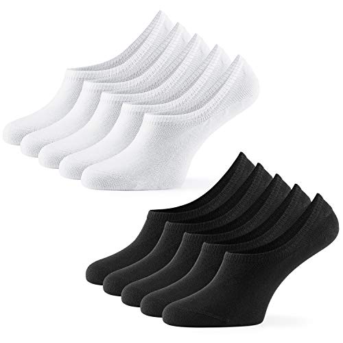 Mat & Vic's Füßlinge Damen Baumwolle Ballerina Socks - unsichtbare Sneaker Socken Füsslinge Herren 10 Paar, mit großem Silikonpad gegen Verrutschen (schwarz-weiß, 47-50) von Mat and Vic's