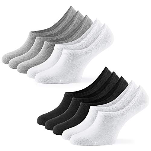 Mat & Vic's Füßlinge Damen Baumwolle Ballerina Socks - unsichtbare Sneaker Socken Füsslinge Herren 10 Paar, mit großem Silikonpad gegen Verrutschen (schwarz-weiß-grau, 35-38) von Mat and Vic's