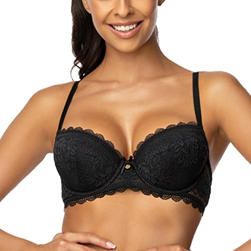 Mat Dame Push-Up BH Spitze Gepolsterte Schalen Herausnehmbare Einlagen 0198/11/1 Estelle, Schwarz,65H von Mat