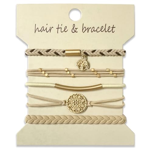 MatFirsmo Haargummi-Armbänder für Frauen, 5 Stück Stilvolle Doppelnutzung Armband Haargummis Boho Pferdeschwanzhalter Keine Schäden für Dickes & Dünnes Haar Beige MatFirsmo Haargummi-Armbänder für Frauen, 5 Stück Stilvolle Doppelnutzung Armband Haargummis Boho Pferdeschwanzhalter Keine Schäden für Dickes & Dünnes Haar Beige von MatFirsmo