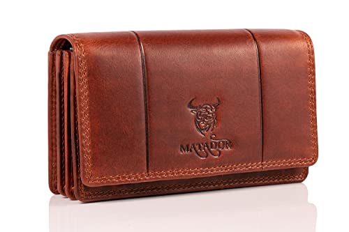 MATADOR Echt Leder Damen Geldbörse Frauen Langbörse TüV geprüfter RFID & NFC Schutz Wallet mit viele Kartenfächer Geldtasche von MATADOR