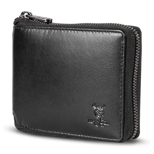 MATADOR Herren Geldbörse Leder #BADALONA mit edler Geschenk Box, Elegantes Herren Portemonnaie Leder mit RFID Blocker, Luxus Portemonnaie mit Reißverschluss und Viele Kartenfächer in Schwarz Nappa von MATADOR