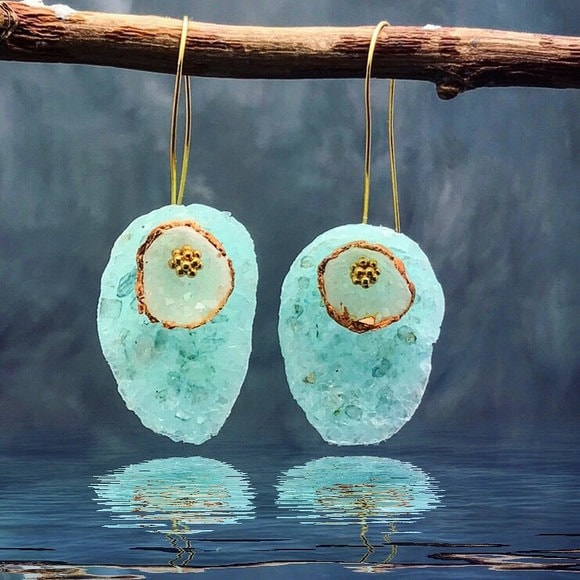 Blauer Diamant Staub Ohrringe Oval - Baumeln Zarte Brautjungfer Geschenk Aus Fimo Brautschmuck von MatanaJewelry