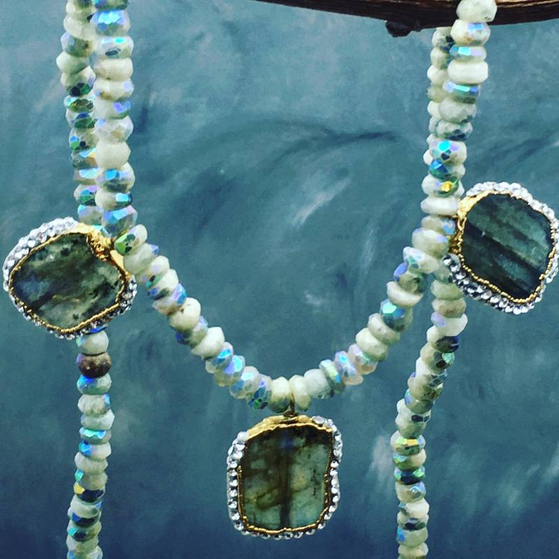 Pave Labradorit Halskette, Auffällige Ebnen Schillernden Aquamarin, Aquamarin Schmuck, Edelsteine, Handgemachten Blaue Edelsteine von MatanaJewelry