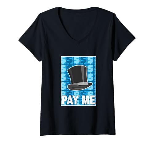Damen Blaue Pay Me Blue Grafik T-Shirt mit V-Ausschnitt von Match Blue Color Graphic Tee
