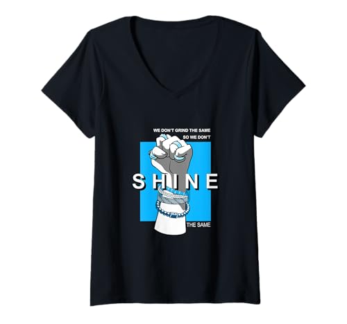 Damen Blue We Don't Grind/Shine Die gleiche blaue Grafik T-Shirt mit V-Ausschnitt von Match Blue Color Graphic Tee
